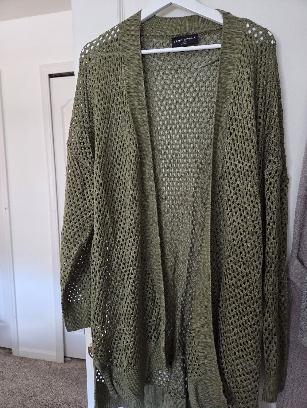 Lane Bryant Olive Open-Weave Knit Cardigan